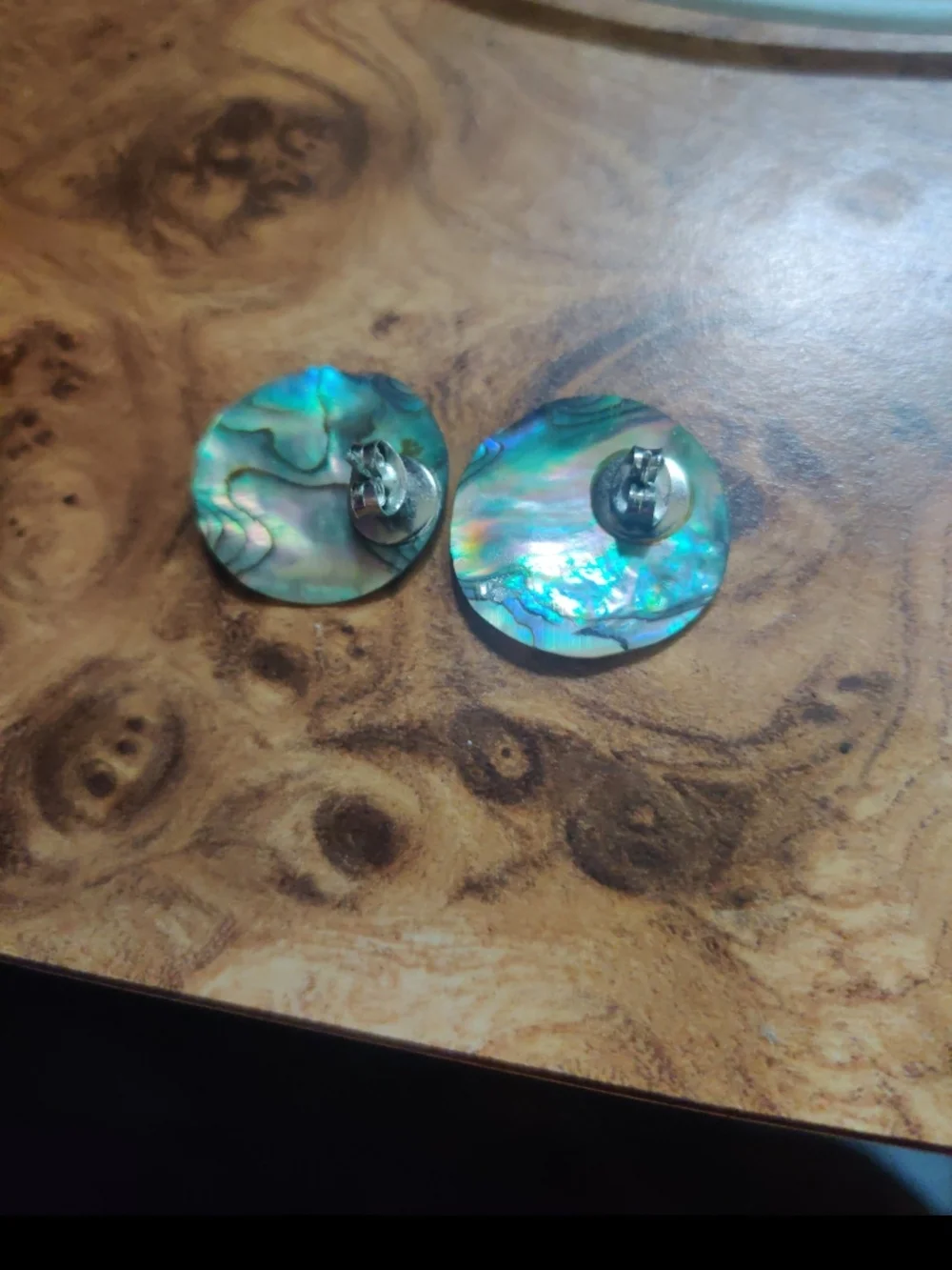 Abalone Shell Round Drop Earrings - Iridescent Green